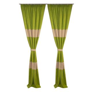 Set draperii Velaria verde cu dungi bej, 2x130x270 cm