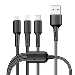 Cablu 3 in 1 Yesido CA41 - USB to Type C, Lightning, Micro USB - Negru