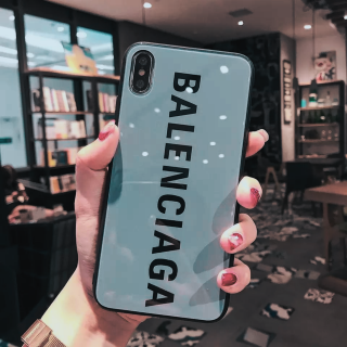 Husa Design Balenciaga din Sticla si Silicon pentru iPhone 11 Pro, Blue-Gray