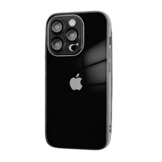 Husa din Sticla si Silicon cu Protectie Lentile Camera pentru iPhone 11, Black-Glossy