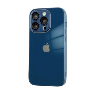 Husa din Sticla si Silicon cu Protectie Lentile Camera pentru iPhone 11, Navy Blue-Glossy