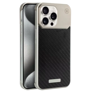 Husa iPhone 13 Pro Max, Dur Aluminiu si Carbon cu MagSafe, Silver Golden