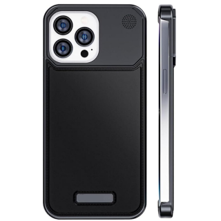 Husa iPhone 15 Pro, Dur Aluminiu si Piele cu MagSafe, Black