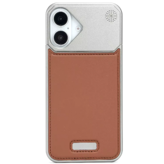 Husa iPhone 16, Dur Aluminiu si Piele cu MagSafe, Brown