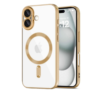 Husa Luxury MagSafe cu Protectie Lentile Camera si Anti-Shock pentru iPhone 16, Gold