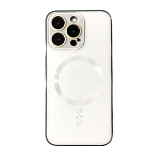 Husa MagSafe AG Glass Shockproof cu protectie camera pentru iPhone 13 Pro Max, White Silver Mat