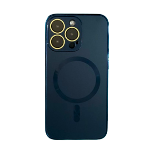Husa MagSafe AG Glass Shockproof cu protectie camera pentru iPhone 14 Plus, Navy Blue Mat