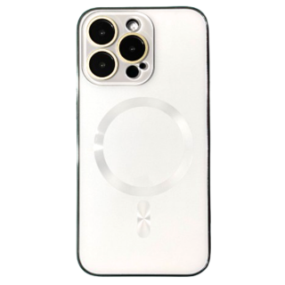 Husa MagSafe AG Glass Shockproof cu protectie camera pentru iPhone 15 Pro Max, White Silver Mat