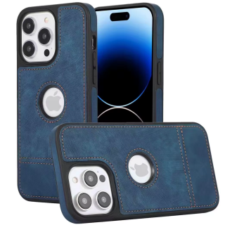 Husa pentru iPhone 15 Plus din Piele, New Business, Blue Mat