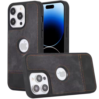 Husa pentru iPhone 15 Plus din Piele, New Business, Graphite Black Mat