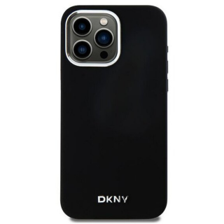 Husa pentru iPhone 15 Pro DKNY Liquid Silicone Silver Metal Logo MagSafe, Black, DKHMP15LSMCHLK
