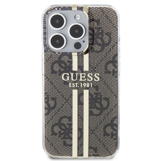 Husa pentru iPhone 15 Pro Max Guess IML 4G Gold Stripe, Brown