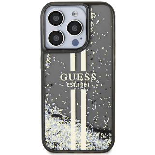 Husa pentru iPhone 15 Pro Max Guess PC TPU Liquid Glitter Gold Stripe, Black