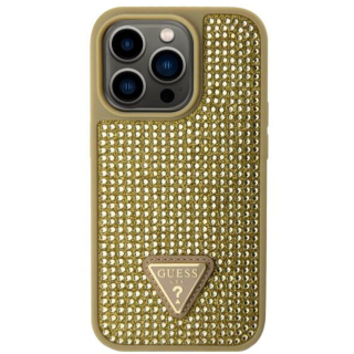 Husa pentru iPhone 15 Pro Max, Guess Rhinestones Triangle Metal Logo, Gold, GUHCP15LHDGTPD