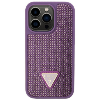Husa pentru iPhone 15 Pro Max, Guess Rhinestones Triangle Metal Logo, Purple, GUHCP15XHDGTPU