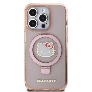 Husa pentru iPhone 15 Pro Max Hello Kitty IML Ringstand Glitter Kitty Head Logo MagSafe, Pink
