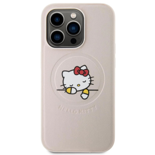 Husa pentru iPhone 15 Pro Max Hello Kitty PU Kitty Asleep Logo MagSafe, Pink