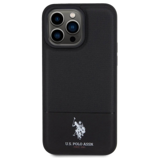 Husa pentru iPhone 15 Pro Max U.S. Polo PU Leather Mesh Pattern Double Horse, Black