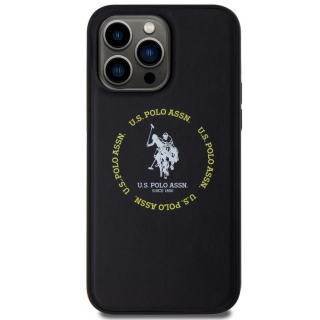 Husa pentru iPhone 15 Pro U.S. Polo PU Leather Printed Round Double Horse MagSafe, Black