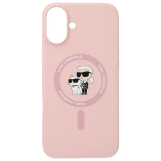 Husa pentru iPhone 16 Karl Lagerfeld Silicone Ring MagSafe (KLHMP16SSCMKCRHP) KarlChoupette, Pink
