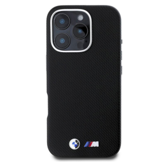 Husa pentru iPhone 16 Pro BMW M PU Kevlar Metal Logo, Black