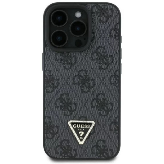 Husa pentru iPhone 16 Pro Guess PU 4G Strass Triangle Metal Logo, Black