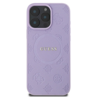 Husa pentru iPhone 16 Pro Max, Guess Saffiano Peony Stamp MagSafe, Purple