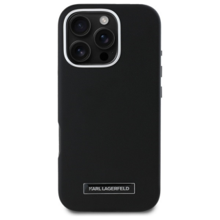 Husa pentru iPhone 16 Pro Max Karl Lagerfeld, Leather MagSafe (KLHMP16XPGMSRPK) - FW Metal Plate, Black