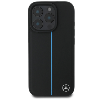 Husa pentru iPhone 16 Pro Max, Mercedes Leather Blue Stripe MagSafe, Black