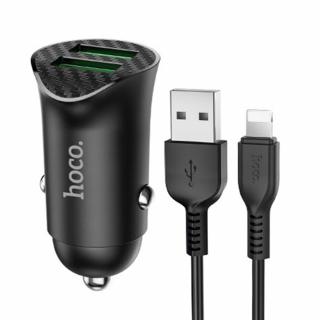 Incarcator Auto cu cablu USB to Lightning HOCO Z39 Farsighted, QC3.0, 18W, 2 X USB