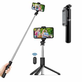 Selfie Stick si Suport trepied stabil si compact cu telecomanda Bluetooth (Q01), 101cm - Black