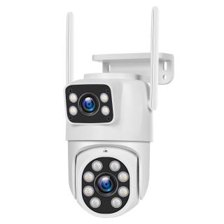 Camera de supraveghere dubla WIFI, interior exterior, 3MP, Ultra HD, 5X zoom, rotire, leduri lumina, comunicare bidirectionala, alarma, senzor miscare, Alb