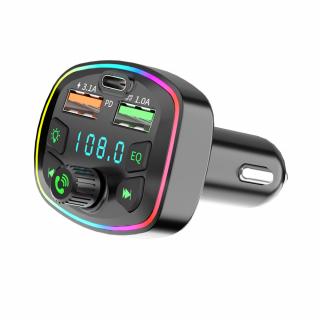 Modulator FM, Bluetooth 5.0, Functie incarcare auto, Afisaj digital, RGB, Negru