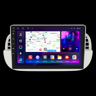 Navigatie FIAT 500 (2007-2015), Android 12, 4GB RAM 64GB, SLOT SIM 4G, DSP, Carplay si Android auto, ecran 9 inch alb