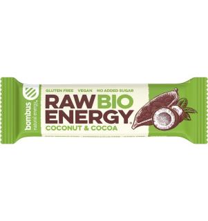 Baton energizant BIO cu nuca de cocos si cacao Raw Energy - 50g Bombus