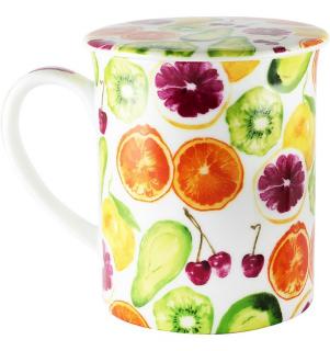 Cana din portelan cu capac si infuzor otel inoxidabil, 0.3l, model Tutti Frutti