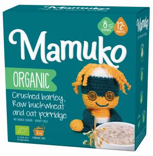 Porridge din 3 cereale cu fulgi de ovaz, hrisca si orz Bio, 12+luni, 200gr Mamuko