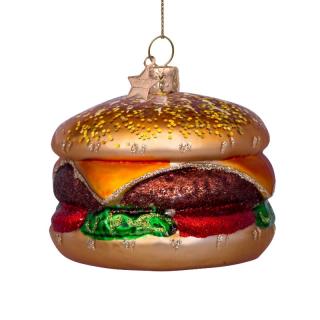 Glob Craciun din sticla multicolora hamburger H 6cm