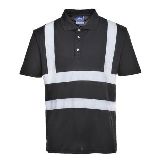 Tricou polo pentru barbati negru cu benzi reflectorizante F477