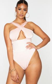 Body Baby Pink Satin Cu Bretele Incrucisate