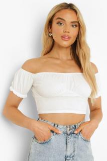 Crop Top Alb Mesh Pe Umeri