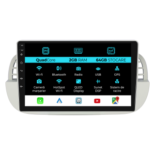 Navigatie Android Dedicata Fiat 500 (2007 - 2015), 9Inch, 2Gb Ram, 64Gb Stocare, Carplay