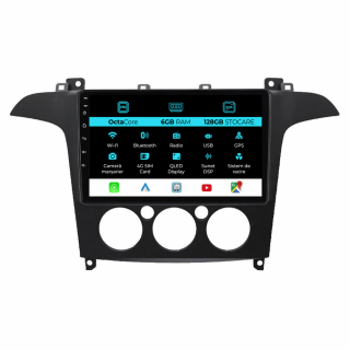 Navigatie Android Dedicata Ford S-Max (2006 - 2015) 9Inch, 6Gb Ram, 128Gb Stocare, Carplay, Clima manuala