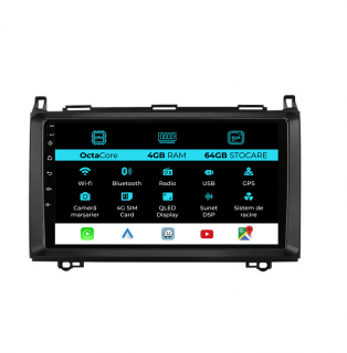 Navigatie Android Dedicata Mercedes Vito Sprinter Viano B200 A B Class (2005-2012) , 9Inch, 4Gb Ram, 64Gb Stocare, Carplay