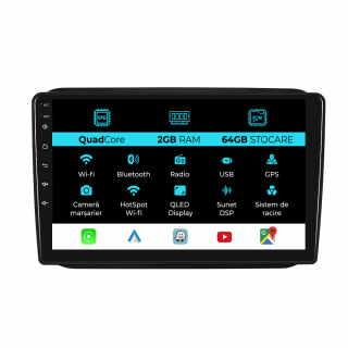 Navigatie Android Dedicata Skoda Fabia (2007-2014), 10Inch, 2Gb Ram, 64Gb Stocare, Carplay
