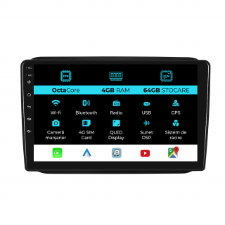 Navigatie Android Dedicata Skoda Fabia (2007-2014), 10Inch, 4Gb Ram, 64Gb Stocare, Carplay