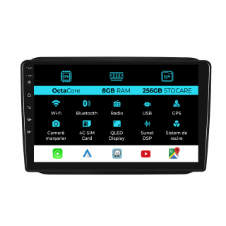 Navigatie Android Dedicata Skoda Fabia (2007-2014), 10Inch, 8Gb Ram, 256Gb Stocare, Carplay