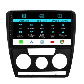 Navigatie Android Dedicata Skoda Octavia 2 (2004 - 2013), 10Inch, 2Gb Ram, 64Gb Stocare, Carplay