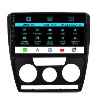 Navigatie Android Dedicata Skoda Octavia 2 (2004 - 2013), 10Inch, 4Gb Ram, 64Gb Stocare, Carplay
