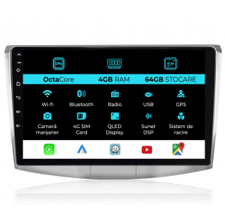 Navigatie Android Dedicata Volkswagen Passat B6, B7, CC (2005 -2015),10Inch, 4Gb Ram, 64Gb Stocare, Carplay